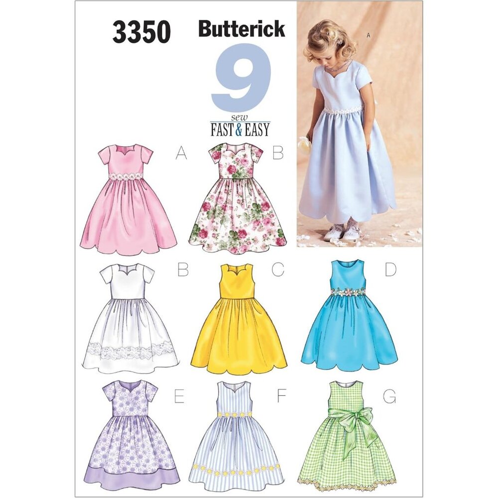 Butterick Sewing Pattern 3350 Girls‎ Dresses Sashes Sizes 6-8 Special Occasion